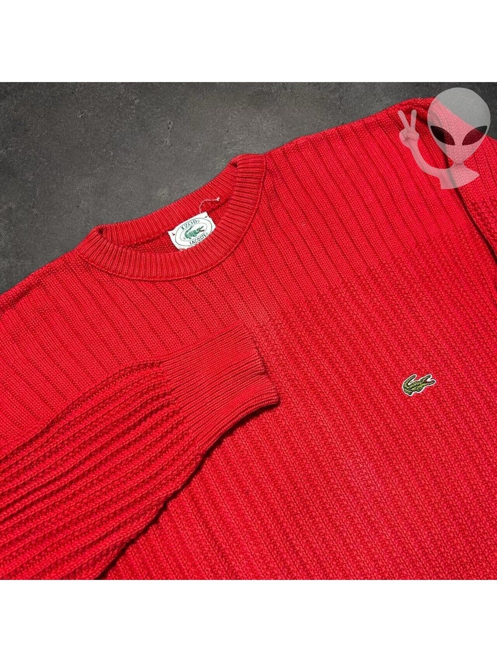 Lacoste Vintage Ribbed Knit Crewneck Sweater Mens USA Medium Red Size M
